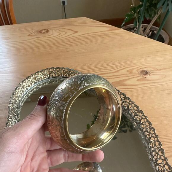 Vintage Brass Floral Engraved Bangle - Picture 2 of 5